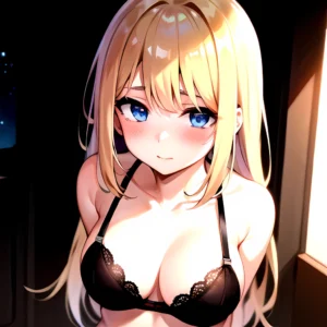 Girl Blonde Hair Blue Eyes Black Bra Blush Breasts Go Toubun No