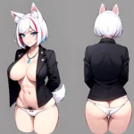 1girl Abs Animal Ears Aria Crystalplanet00 Bbc Chan Biting Black Hair Black Sclera Blue Eyes Breasts Colored Sclera Commentary C, 66205759