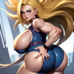 1girl Absurdres Android 18 Ass Big Hair Blonde Hair Blue Eyes Breasts Curvy Dragonball Z Drawing Female Focus Highres Huge, 2675080245