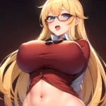 1girl Ahegao Breasts Butcherboy Fucked Silly Glasses Huge Breasts Pubic Hair Solo Arms Behind Back, 2300136873