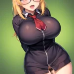 1girl Ahegao Breasts Butcherboy Fucked Silly Glasses Huge Breasts Pubic Hair Solo Arms Behind Back, 2717638064