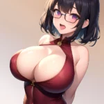 1girl Ahegao Breasts Butcherboy Fucked Silly Glasses Huge Breasts Pubic Hair Solo Arms Behind Back, 3922769606
