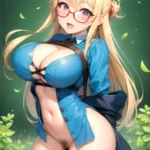 1girl Ahegao Breasts Butcherboy Fucked Silly Glasses Huge Breasts Pubic Hair Solo Arms Behind Back, 623823044
