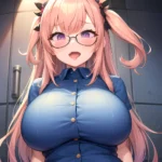 1girl Ahegao Breasts Butcherboy Fucked Silly Glasses Huge Breasts Pubic Hair Solo Arms Behind Back, 946845515