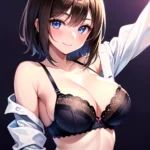1girl Ai Generated Blue Eyes Blush Breasts Brown Hair Highres Large Breasts Light Smile Looking At Viewer Purple Background Shor, 2199974247
