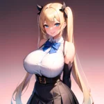 1girl Aymusk Belt White Skirt Blonde Hair Blue Eyes Blush Bow Bowtie Breasts Curvy Elbow Gloves Fang Gloves Gradient Background, 962538066