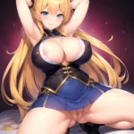 1girl Blonde Hair Breasts Cleavage Grenadier Manga Haganef Huge Breasts Long Hair Nipples Pussy Smile Tendou Rushuna Arms Behind, 1138171595