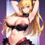1girl Blonde Hair Breasts Cleavage Grenadier Manga Haganef Huge Breasts Long Hair Nipples Pussy Smile Tendou Rushuna Arms Behind, 1355419671