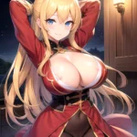 1girl Blonde Hair Breasts Cleavage Grenadier Manga Haganef Huge Breasts Long Hair Nipples Pussy Smile Tendou Rushuna Arms Behind, 3041085735