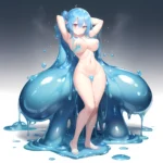 1girl Solo Blue Slime Naked Slime Blue Slime Substance 1 4 Covered In Slime 1 4 Huge Breasts Slime Covered, 3451560165