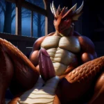 Anthro Dragon Male Solo Abs Cum Dripping Muscular Dragon Penis Genital Slit Furry Sitting Realistic Scales Detailed Scales Textu, 1219319620