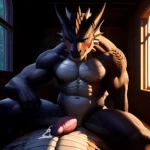 Anthro Dragon Male Solo Abs Cum Dripping Muscular Dragon Penis Genital Slit Furry Sitting Realistic Scales Detailed Scales Textu, 145302442