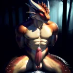 Anthro Dragon Male Solo Abs Cum Dripping Muscular Dragon Penis Genital Slit Furry Sitting Realistic Scales Detailed Scales Textu, 170562248