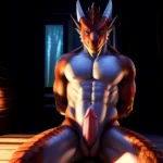 Anthro Dragon Male Solo Abs Cum Dripping Muscular Dragon Penis Genital Slit Furry Sitting Realistic Scales Detailed Scales Textu, 2098075400