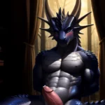 Anthro Dragon Male Solo Abs Cum Dripping Muscular Dragon Penis Genital Slit Furry Sitting Realistic Scales Detailed Scales Textu, 2110168955