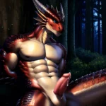 Anthro Dragon Male Solo Abs Cum Dripping Muscular Dragon Penis Genital Slit Furry Sitting Realistic Scales Detailed Scales Textu, 2236953759