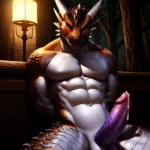 Anthro Dragon Male Solo Abs Cum Dripping Muscular Dragon Penis Genital Slit Furry Sitting Realistic Scales Detailed Scales Textu, 2262977110