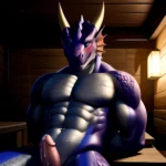 Anthro Dragon Male Solo Abs Cum Dripping Muscular Dragon Penis Genital Slit Furry Sitting Realistic Scales Detailed Scales Textu, 2340806955