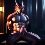 Anthro Dragon Male Solo Abs Cum Dripping Muscular Dragon Penis Genital Slit Furry Sitting Realistic Scales Detailed Scales Textu, 2575723805