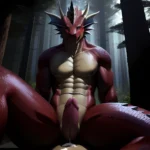 Anthro Dragon Male Solo Abs Cum Dripping Muscular Dragon Penis Genital Slit Furry Sitting Realistic Scales Detailed Scales Textu, 2606620014