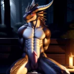 Anthro Dragon Male Solo Abs Cum Dripping Muscular Dragon Penis Genital Slit Furry Sitting Realistic Scales Detailed Scales Textu, 274620304