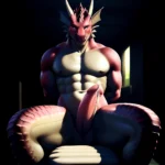 Anthro Dragon Male Solo Abs Cum Dripping Muscular Dragon Penis Genital Slit Furry Sitting Realistic Scales Detailed Scales Textu, 2826986890