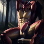 Anthro Dragon Male Solo Abs Cum Dripping Muscular Dragon Penis Genital Slit Furry Sitting Realistic Scales Detailed Scales Textu, 307849893