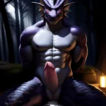 Anthro Dragon Male Solo Abs Cum Dripping Muscular Dragon Penis Genital Slit Furry Sitting Realistic Scales Detailed Scales Textu, 3255629038