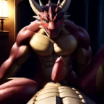 Anthro Dragon Male Solo Abs Cum Dripping Muscular Dragon Penis Genital Slit Furry Sitting Realistic Scales Detailed Scales Textu, 3768027988