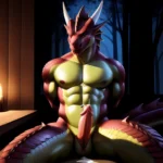 Anthro Dragon Male Solo Abs Cum Dripping Muscular Dragon Penis Genital Slit Furry Sitting Realistic Scales Detailed Scales Textu, 398139242