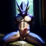 Anthro Dragon Male Solo Abs Cum Dripping Muscular Dragon Penis Genital Slit Furry Sitting Realistic Scales Detailed Scales Textu, 423445362