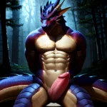 Anthro Dragon Male Solo Abs Cum Dripping Muscular Dragon Penis Genital Slit Furry Sitting Realistic Scales Detailed Scales Textu, 45696630