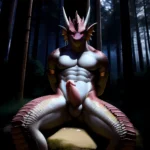 Anthro Dragon Male Solo Abs Cum Dripping Muscular Dragon Penis Genital Slit Furry Sitting Realistic Scales Detailed Scales Textu, 629686685