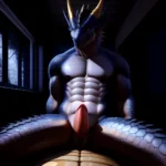 Anthro Dragon Male Solo Abs Cum Dripping Muscular Dragon Penis Genital Slit Furry Sitting Realistic Scales Detailed Scales Textu, 705865331
