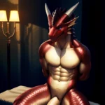Anthro Dragon Male Solo Abs Cum Dripping Muscular Dragon Penis Genital Slit Furry Sitting Realistic Scales Detailed Scales Textu, 767407480