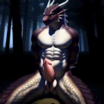 Anthro Dragon Male Solo Abs Cum Dripping Muscular Dragon Penis Genital Slit Furry Sitting Realistic Scales Detailed Scales Textu, 847871957