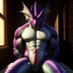 Anthro Dragon Male Solo Abs Cum Dripping Muscular Dragon Penis Genital Slit Furry Sitting Realistic Scales Detailed Scales Textu, 983684196