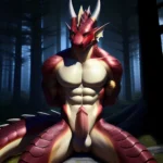 Anthro Dragon Male Solo Abs Muscular Dragon Penis Genital Slit Furry Sitting Realistic Scales Detailed Scales Texture 1 4 Detail, 1136604555