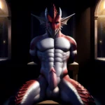 Anthro Dragon Male Solo Abs Muscular Dragon Penis Genital Slit Furry Sitting Realistic Scales Detailed Scales Texture 1 4 Detail, 1766852349