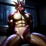Anthro Dragon Male Solo Abs Muscular Dragon Penis Genital Slit Furry Sitting Realistic Scales Detailed Scales Texture 1 4 Detail, 190646073