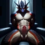 Anthro Dragon Male Solo Abs Muscular Dragon Penis Genital Slit Furry Sitting Realistic Scales Detailed Scales Texture 1 4 Detail, 2024264030