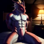 Anthro Dragon Male Solo Abs Muscular Dragon Penis Genital Slit Furry Sitting Realistic Scales Detailed Scales Texture 1 4 Detail, 3285037659