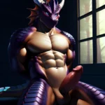 Anthro Dragon Male Solo Abs Muscular Dragon Penis Genital Slit Sitting Realistic Scales Detailed Scales Texture 1 4 Detailed Bac, 2914512586