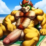 Bowser Laying On The Beach Yellow Skin Laying On A Towel Nude Beach Big Balls Big Penis Nipples Veins Muscles, 1089331265