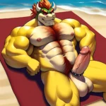 Bowser Laying On The Beach Yellow Skin Laying On A Towel Nude Beach Big Balls Big Penis Nipples Veins Muscles, 1521750082