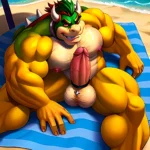 Bowser Laying On The Beach Yellow Skin Laying On A Towel Nude Beach Big Balls Big Penis Nipples Veins Muscles, 1986016786