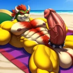 Bowser Laying On The Beach Yellow Skin Laying On A Towel Nude Beach Big Balls Big Penis Nipples Veins Muscles, 2114981667