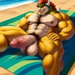 Bowser Laying On The Beach Yellow Skin Laying On A Towel Nude Beach Big Balls Big Penis Nipples Veins Muscles, 2278094424