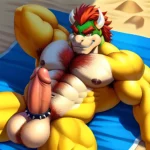 Bowser Laying On The Beach Yellow Skin Laying On A Towel Nude Beach Big Balls Big Penis Nipples Veins Muscles, 2530473216