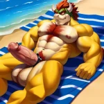Bowser Laying On The Beach Yellow Skin Laying On A Towel Nude Beach Big Balls Big Penis Nipples Veins Muscles, 2541383940